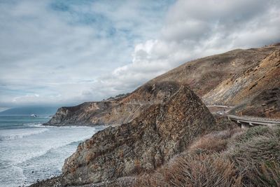 Scenic view of sea against cloudy sky