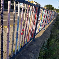 Multi colored umbrellas in row