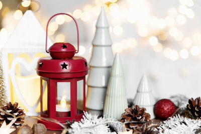 Close-up of christmas decoration on table