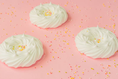 High angle view of cupcakes on table