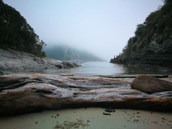 Scenic view of sea against clear sky