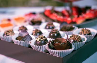 Close-up of cupcakes for sale