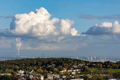 High angle view of townscape against sky