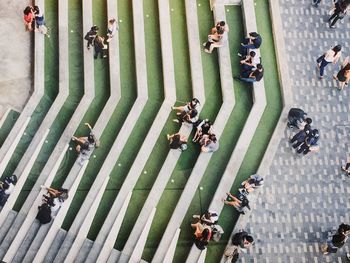 High angle view of crowd in city