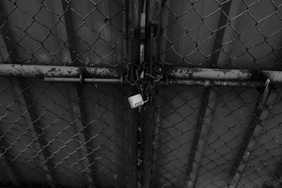 Close-up of padlock on chainlink fence