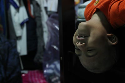 Close-up of boy in store