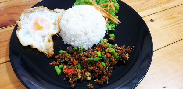 High angle view of food in bowl on table