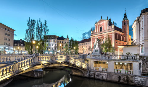 Bridge over canal amidst buildings in city