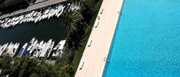 High angle view of swimming pool by trees