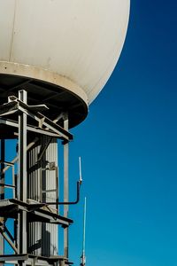 Low angle view of built structure against clear blue sky