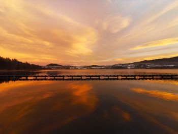 Scenic view of lake against sky during sunset