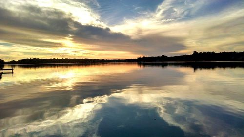 Scenic view of lake at sunset