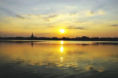 Scenic view of lake against sky during sunset