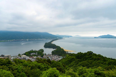 Scenic view of bay against sky