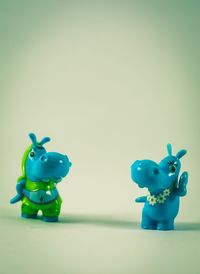 Close-up of stuffed toy against blue background