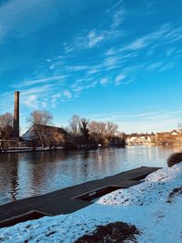 Scenic view of lake against sky during winter