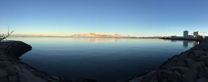 Scenic view of sea against clear sky