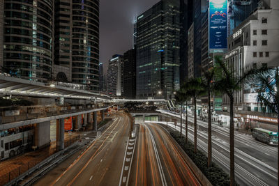 Light trails on road in city