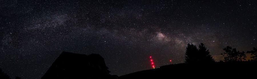 Low angle view of silhouette trees against sky at night