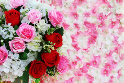 High angle view of rose bouquet