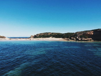 Scenic view of sea against clear blue sky