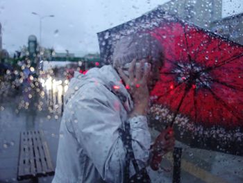 Full frame shot of wet window in rainy season