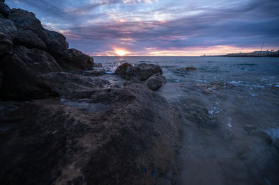 Scenic view of sea against sky during sunset