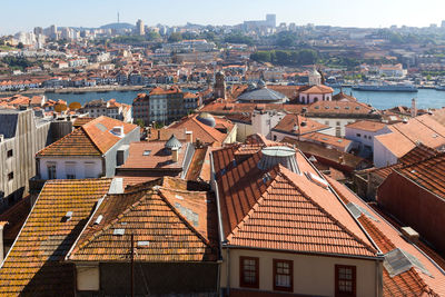 High angle view of buildings in city