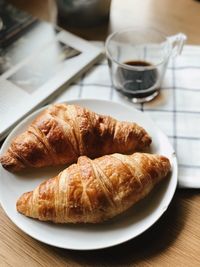 High angle view of breakfast served on table