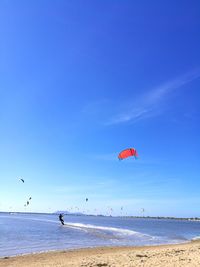 Scenic view of sea against clear blue sky