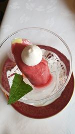 High angle view of dessert on table