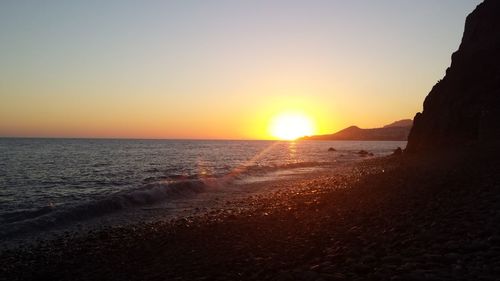 View of calm beach at sunset