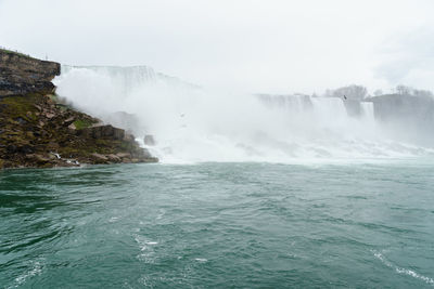View of waterfall against clear sky