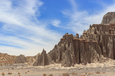 Panoramic view of rock formations in desert against sky