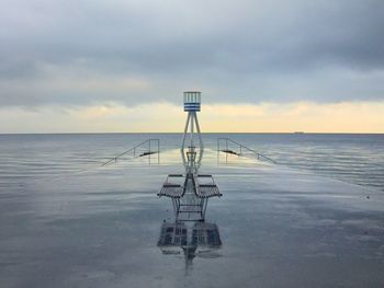 Scenic view of calm sea against cloudy sky