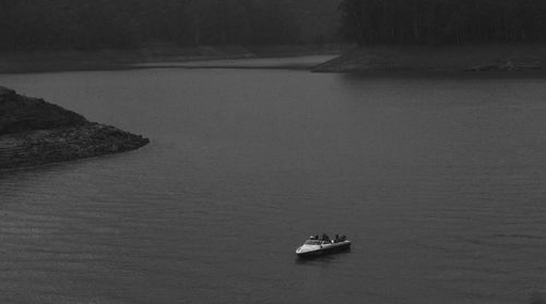 High angle view of boat sailing on river