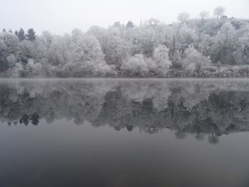 Reflection of trees in lake against sky