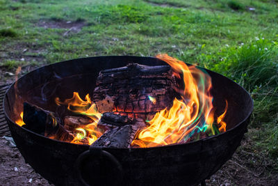 Close-up of fire pit