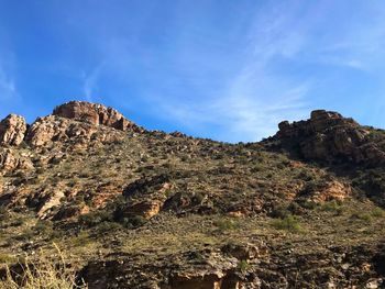 Low angle view of rock formations against sky