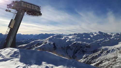 Scenic view of snow covered mountains against sky