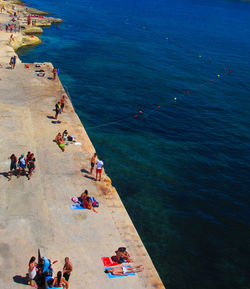 High angle view of people in sea