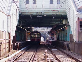 Train on tracks at railroad station