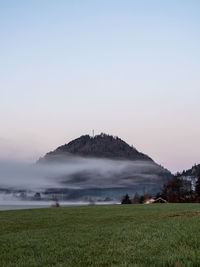 Scenic view of field against clear sky