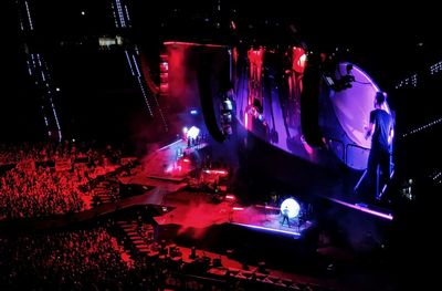 Panoramic view of illuminated lighting equipment at night