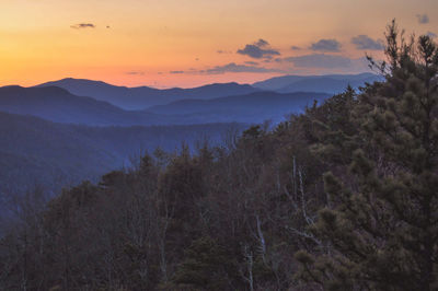 Scenic view of silhouette mountains against sky at sunset