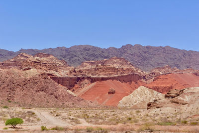 Scenic view of rock formations against clear sky