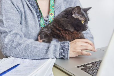 Midsection of woman using laptop