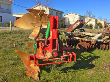 Multi colored horse cart against sky