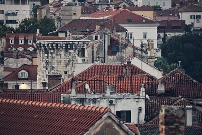 High angle view of buildings in city