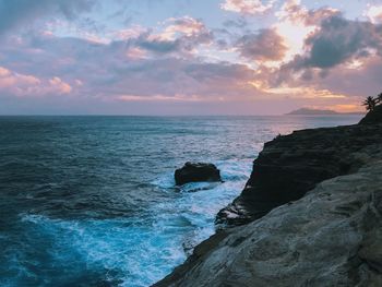 Scenic view of sea against sky during sunset